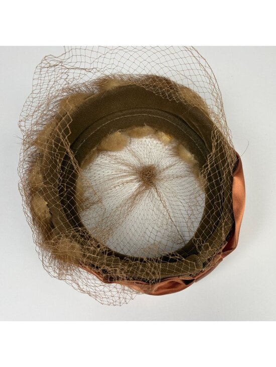 Vintage Brown Mink Fur Fascinator Hat Bird Cage Veil & Satin Bow Accent main image 5